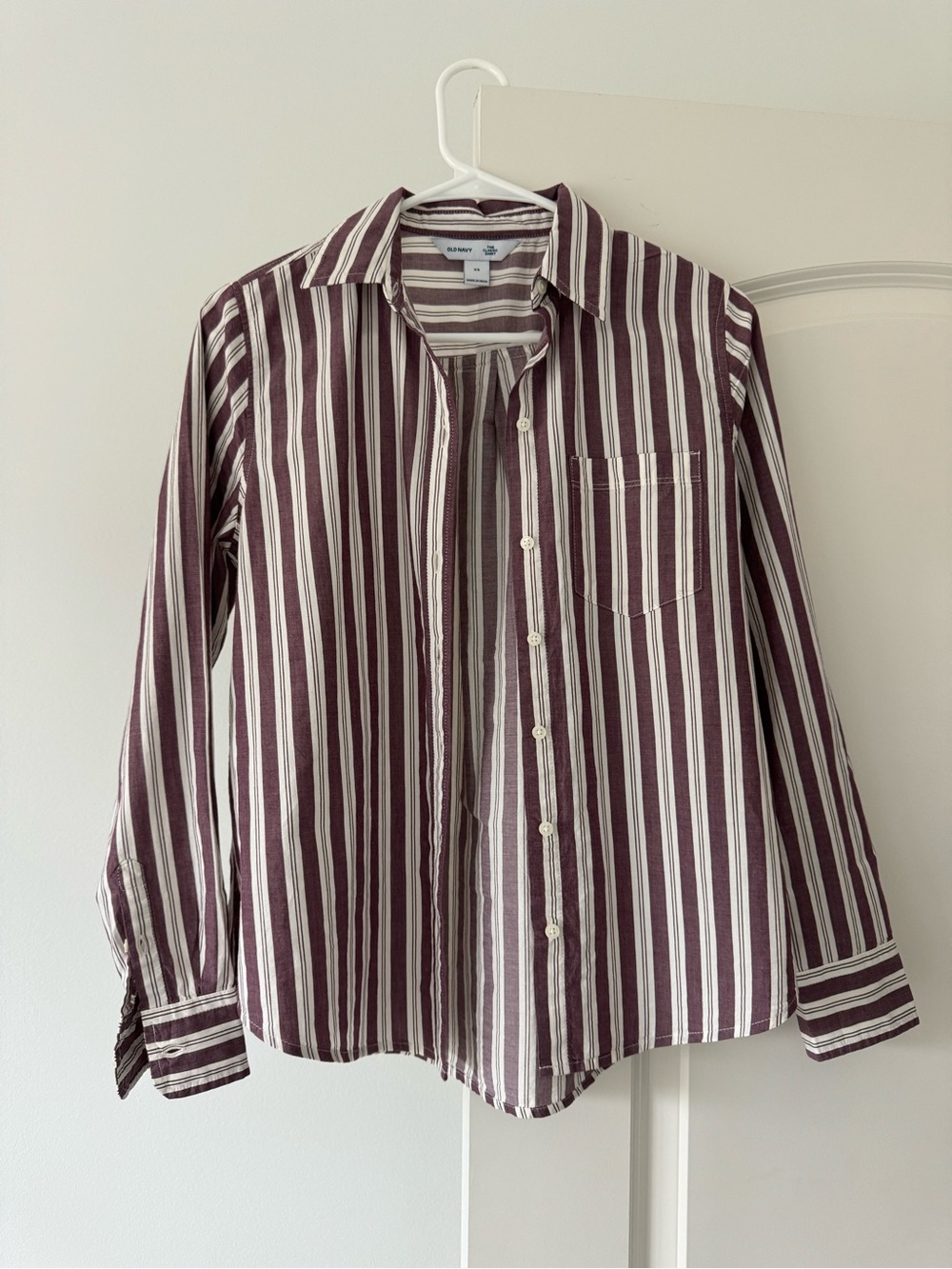 Old Navy Burgundy & White Striped Button-Up Shirt